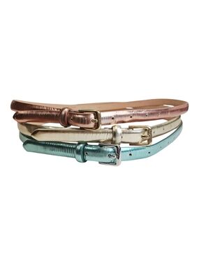 J. Crew Set Of 3 Skinny Metallic Rose Gold, Champagne, Teal Leather Belts S